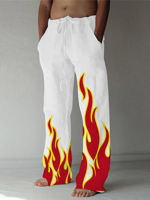  Pánské Plátěné kalhoty Kalhoty 3D tisk Pružný design se stahovací šňůrkou Přední kapsa Designové Módní Velký a vysoký Ležérní Denní Na prázdniny Pohodlné Yumuşak Grafické tisky Plamen Středně vysok