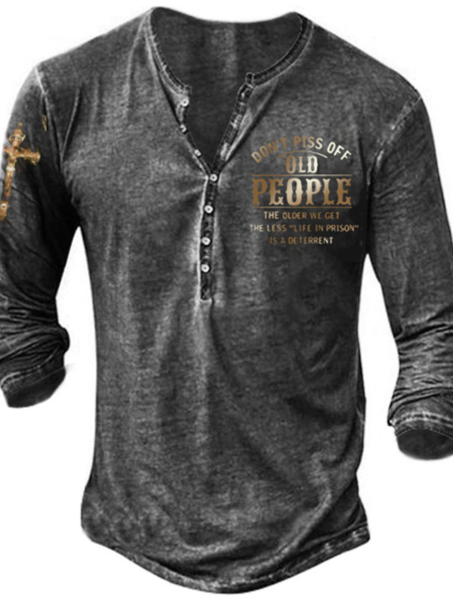 T-Shirt Vintage Moto Racing Homme - Henley Imprimé 3D En Détresse Style Biker