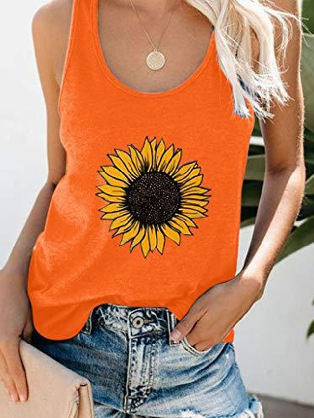  tank tops for women, womens crop top fashion printed shirts sleeveless workout blouse loose tank soft tee orange