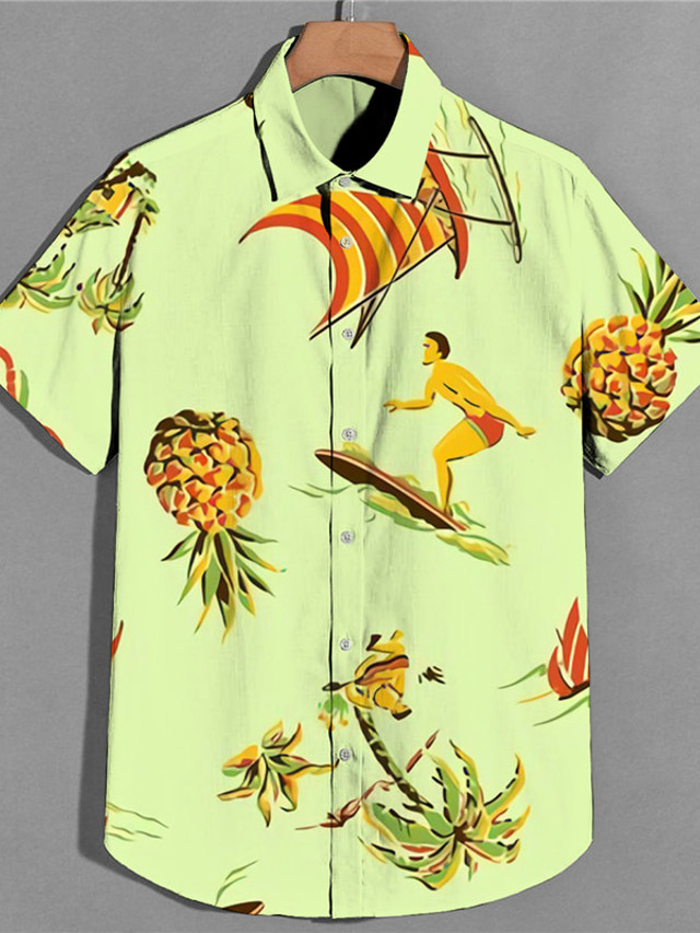 Chemise Caribbean Joe Homme Taille M - Jaune Ananas, Manches Courtes, Plage Et Détente
