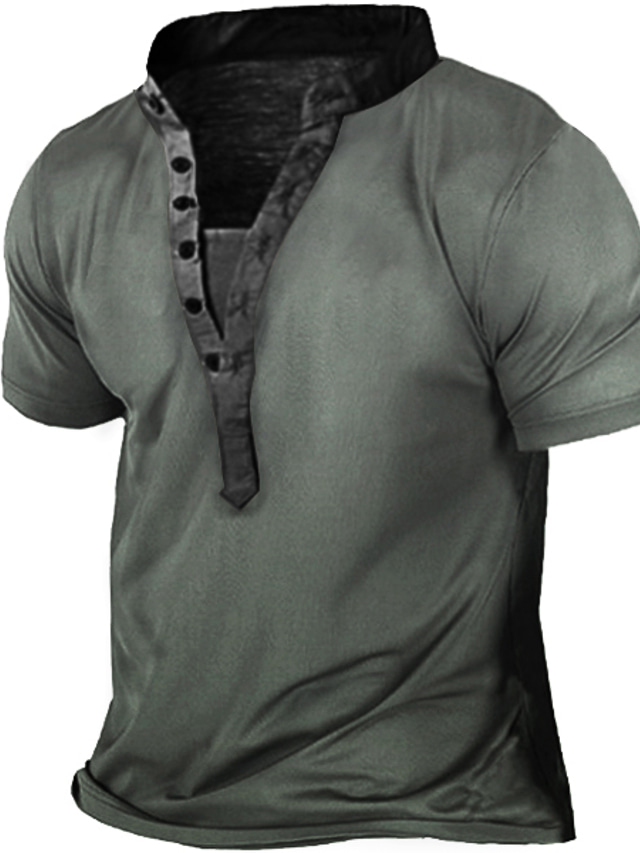  Homme Chemise Henley Shirt T shirt Tee Henley basique Design 1950s Eté Manche Courte Bleu Jaune Gris Couleur unie Graphic Grande Taille Henley Extérieur du quotidien Bouton bas Vêtements basique