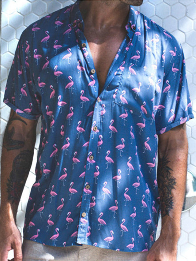  Men's Shirt Summer Hawaiian Shirt Animal Aloha Turndown Black / White Blue Gray Print Outdoor Street Short Sleeve Button-Down Clothing Apparel Fashion Designer Casual Breathable