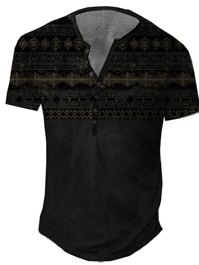  Miesten Henley-paita T-paita Suunnittelija 1950-luku Kesä Lyhythihainen Kuvitettu Väripalikka Geometria Painettu Pluskoko Henley Päivittäin Urheilu Painike alas Painettu Vaatteet Vaatteet