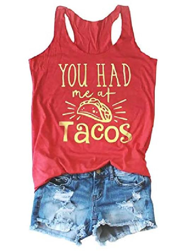  you had me at tacos tank top women tacos graphic sleeveless casual muscle tank tee (red, m)