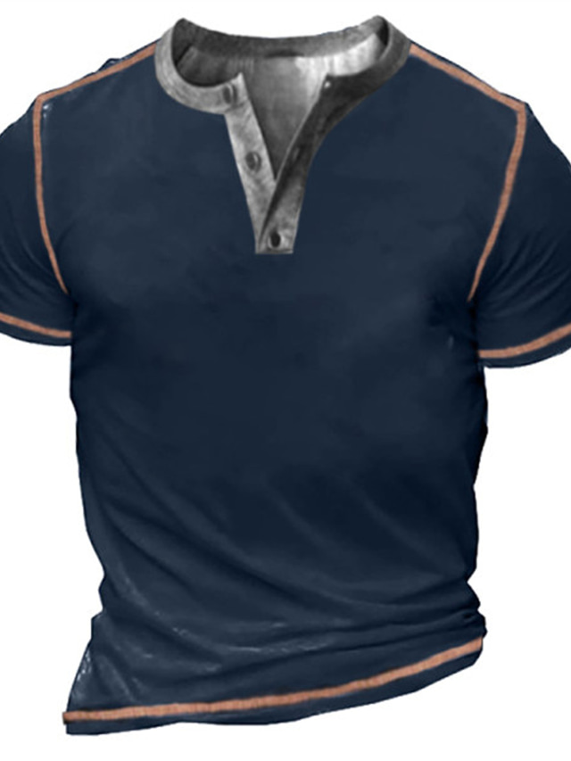  Herren T Shirt Henley Shirt Designer 1950s Sommer Kurzarm Grün Schwarz Blau Grau Kaffee Feste Farbe Übergröße Henley Täglich Sport Patchwork Button-Down Kleidung Designer Basic 1950s