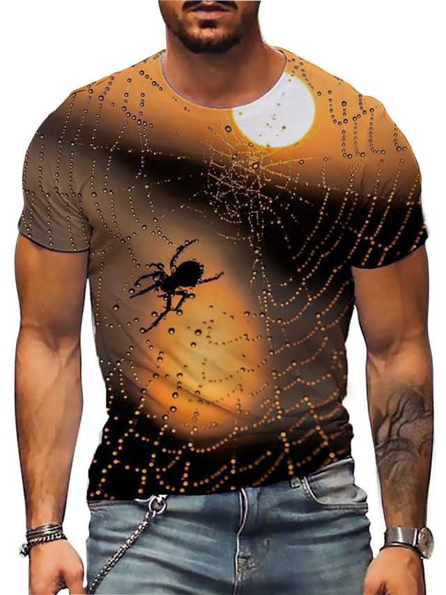  Men's T shirt Tee Designer Summer Short Sleeve Graphic Spider Print Crew Neck Street Daily Print Clothing Clothes Designer Casual Big and Tall Green Gray Brown