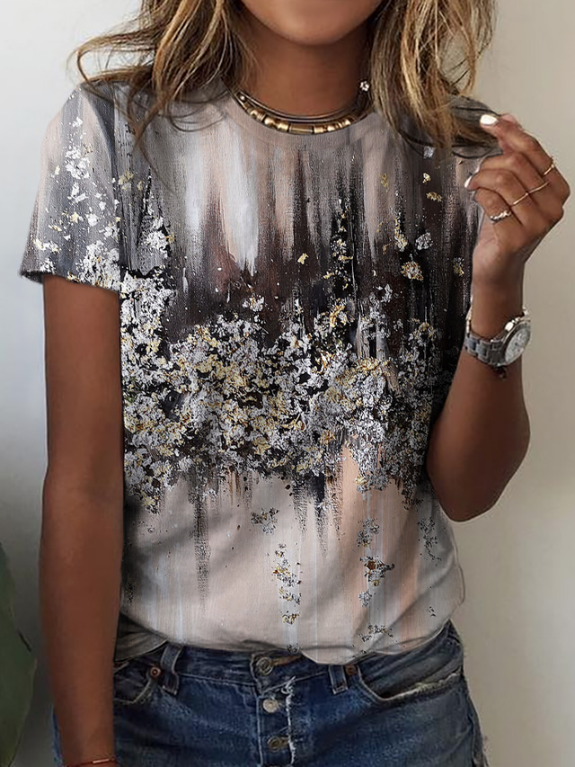  女性用 Tシャツ デザイナー 3Dプリント グラフィック デザイン 半袖 ラウンドネック カジュアル プリント 服装 デザイナー ベーシック カーキ色