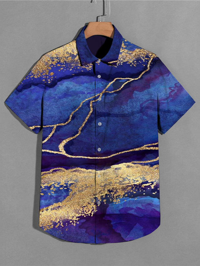  Herr Skjorta Hawaii skjorta Tryck Grafisk Marmor Nedvikt Gata Ledigt Button-Down Mönster Kortärmad Blast Designer Ledigt Mode Andningsfunktion Blå / Sommar