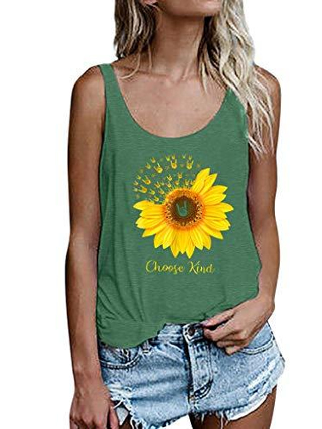  summer tops for women casual women sleeveless sunflower print shirt casual loose tank top soft comfortable top 2020 new green