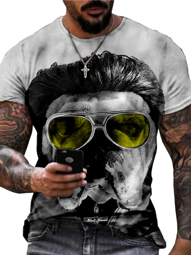  Men's T shirt Tee Designer Summer Short Sleeve Dog Graphic Print Crew Neck Street Daily Print Clothing Clothes Designer Casual Big and Tall Gray