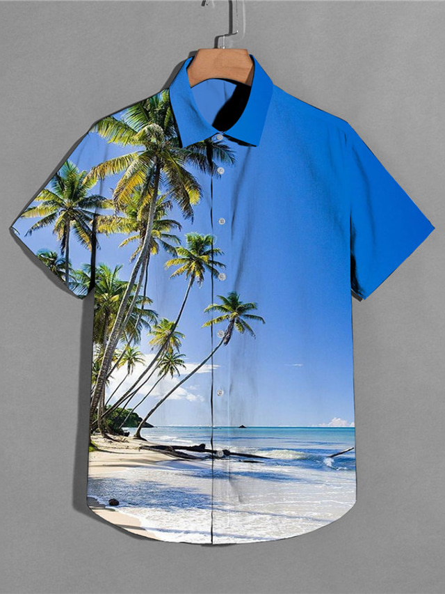  Bărbați Cămașă Cămașă hawaiană Cămașă de vară Grafic Copac de cocos Decor Răsfrânt Cristal / Roz Verde de măsline Albastru piscină Imprimeu În aer liber Stradă Manșon scurt Buton în jos Imprimeu