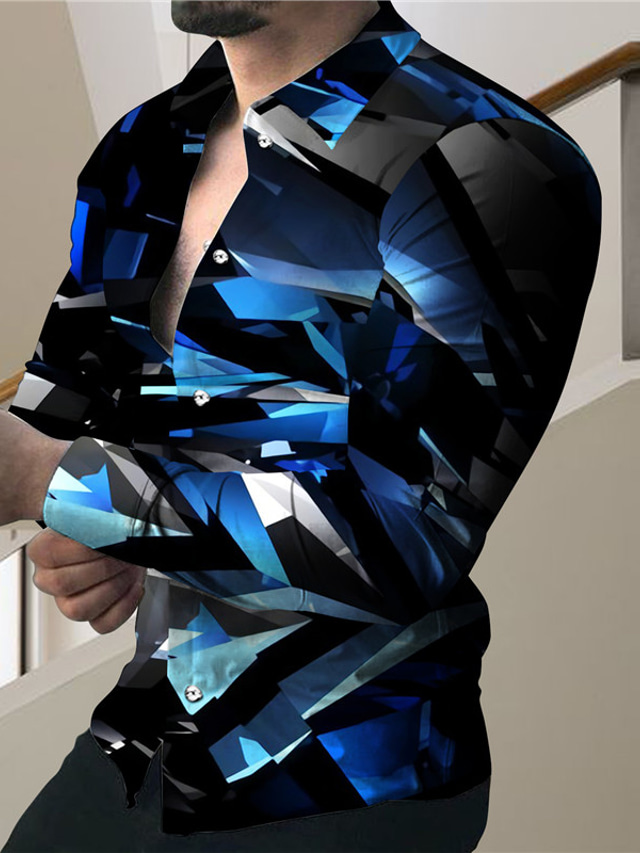  Homens Camisa Social Gráfico 3D impressão Aberto para a Lateral Azul Verde Cinzento Estampado Ao ar livre Rua Manga Longa Botão para baixo Imprimir Roupa Moda Designer Casual Respirável