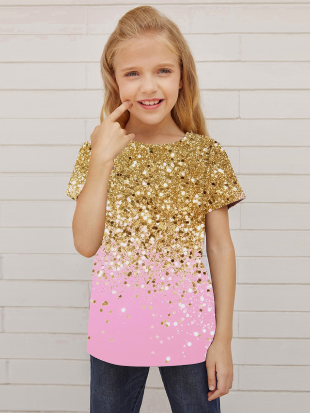  Girls' 3D Color Block T shirt Short Sleeve 3D Print Summer Spring Active Fashion Cute Kids 3-12 Years Outdoor Daily Indoor Regular Fit