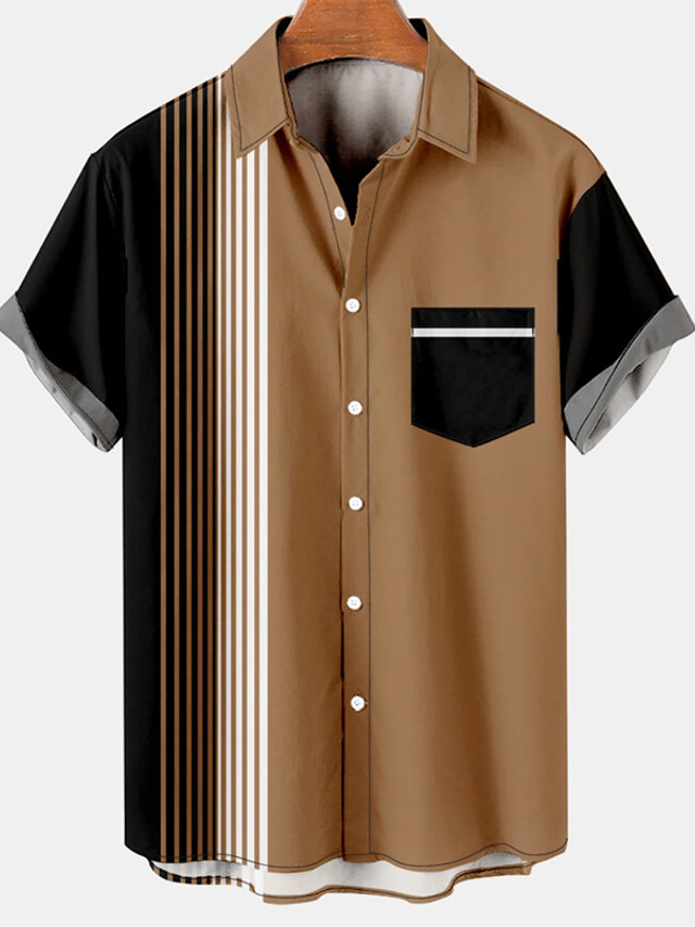  Ανδρικά Πουκάμισο Καλοκαιρινό πουκάμισο Συνδυασμός Χρωμάτων Απορρίπτω Καφέ ΕΞΩΤΕΡΙΚΟΥ ΧΩΡΟΥ Δρόμος Κοντομάνικο Κουμπί-Κάτω Ρούχα Μοντέρνα Καθημερινό Αναπνέει Άνετο