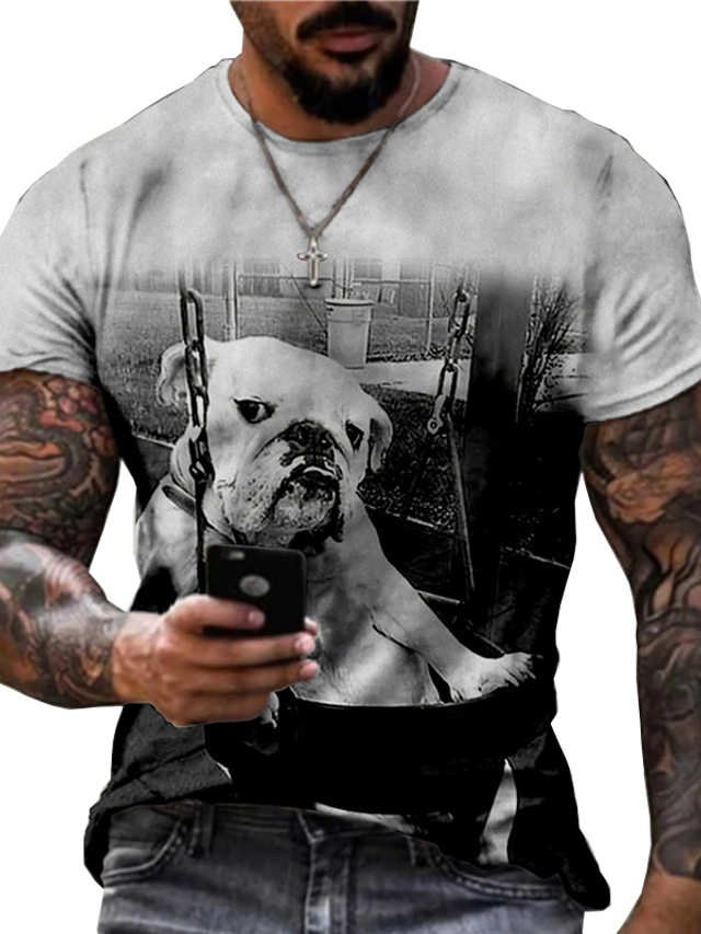  Men's T shirt Tee Designer Summer Short Sleeve Dog Graphic Animal Print Crew Neck Street Daily Print Clothing Clothes Designer Casual Big and Tall Gray