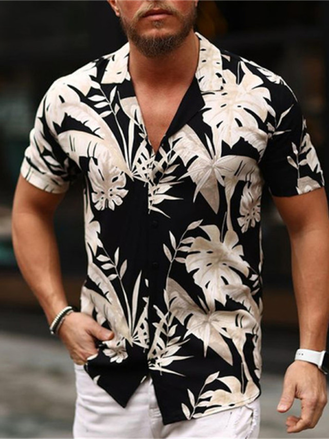 Men's Shirt Summer Hawaiian Shirt Floral Aloha Turndown Light Yellow Black-White Pink Red Blue Print Casual Daily Short Sleeve Print Button-Down Clothing Apparel Fashion Designer Casual