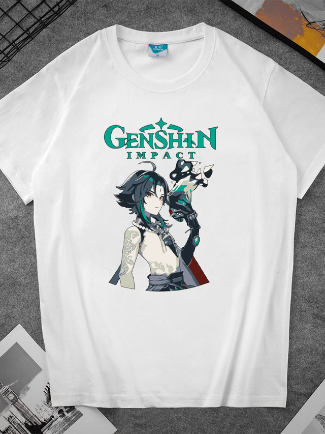  Inspiriert von Genshin-Einschlag Xiao T-Shirt-Ärmel Zeichentrick 100% Polyester Anime Harajuku Grafik Kawaii T-shirt Für Herren / Damen / Paar