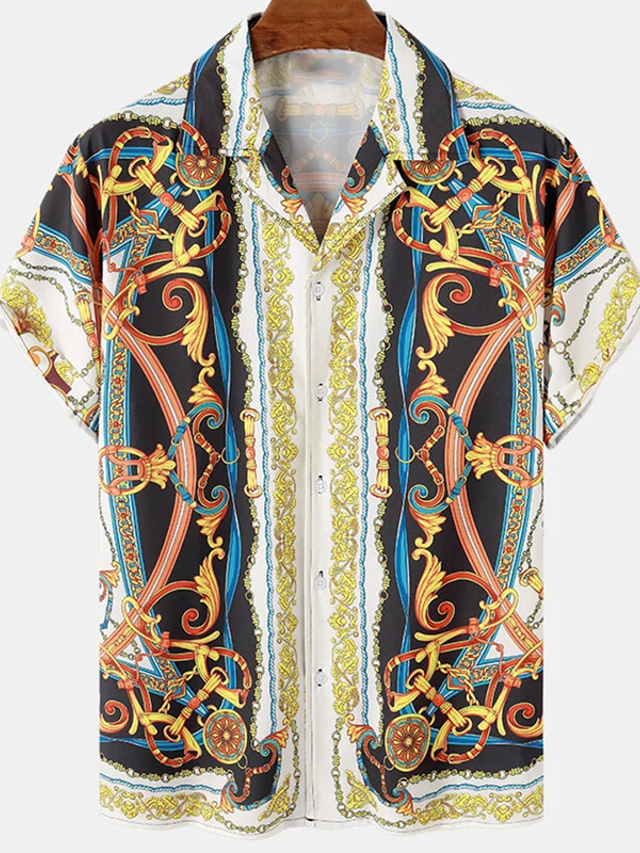  Herr Hawaii skjorta Skjorta Grafisk Nedvikt Ledigt Dagligen Button-Down Mönster Kortärmad Blast Designer Ledigt Mode Bekväm Gul