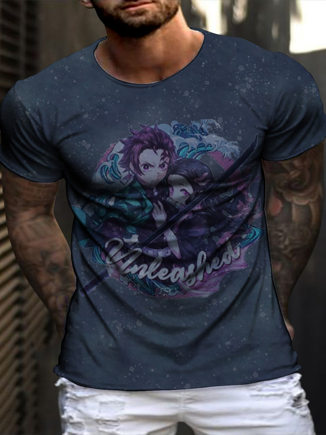  Inspirado por Matador de Demônios: Kimetsu no Yaiba Kamado Nezuko Kamado Tanjiro Japonesa/Curta Anime 100% Poliéster Anime Clássico Retro Vintage Camiseta Para Homens