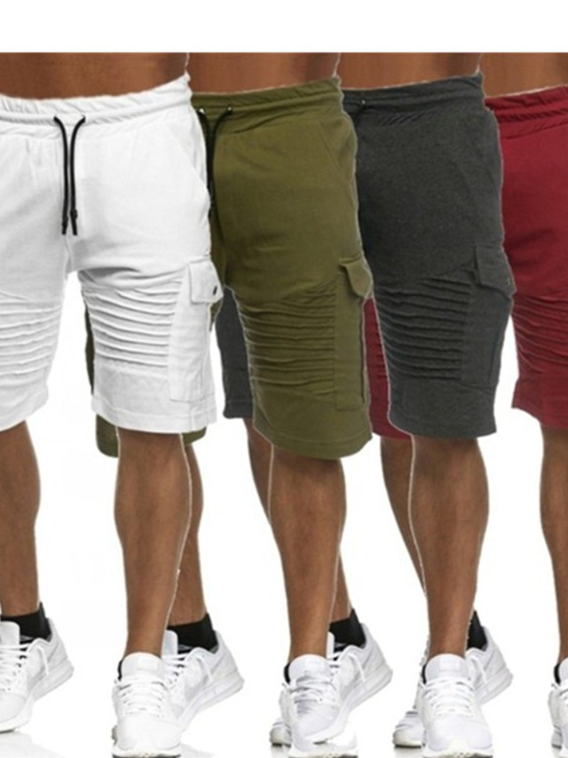  Men's Cargo Shorts Sweat Shorts Drawstring Elastic Waist Multi Pocket Plain Comfort Wearable Casual Daily Holiday Sports Fashion Black White