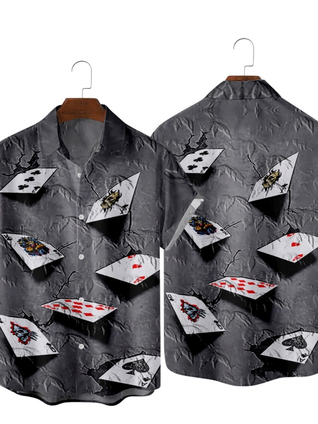 Herre Skjorte Trykt mønster Grafisk Poker Aftæpning Avslappet Daglig Kortermet Topper Designer Fritid Hawaiisk Blå Grå Lilla