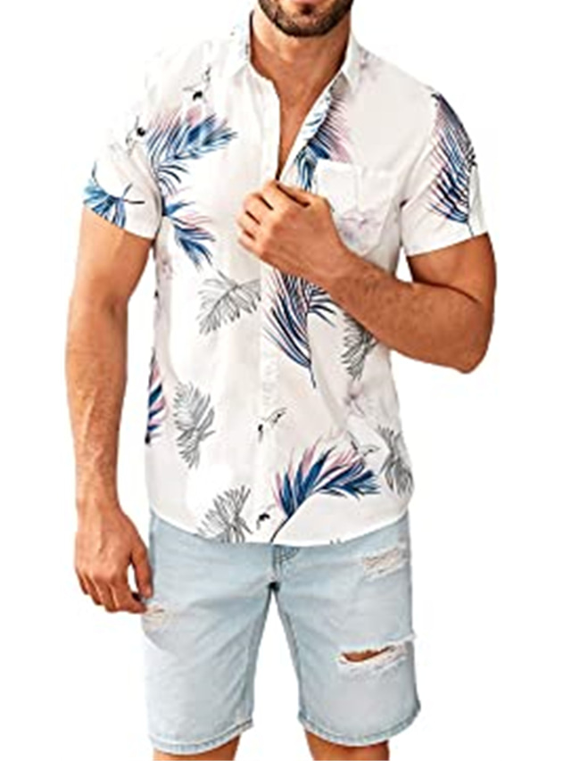  Herre Skjorte Hawaii skjorte Aloha Blade Aftæpning Sort Hvid Kakifarvet Trykt mønster udendørs Gade Kortærmet Knap ned Tøj Mode Designer Afslappet Åndbart