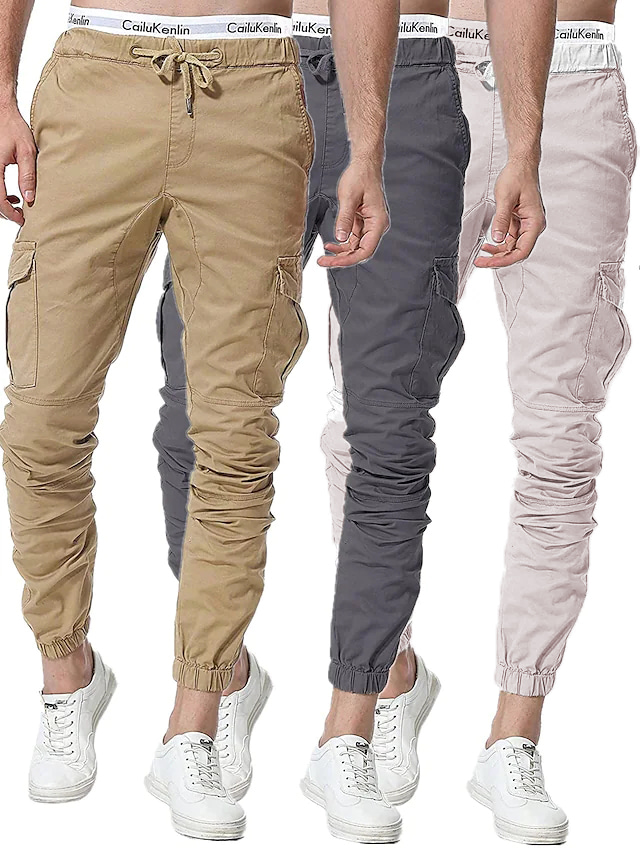  Men's Joggers Pants Sweatpants Drawstring Pocket Patchwork Cargo Casual Daily Micro-elastic Cotton Blend Breathable Lightweight Soft Simple Solid Color Mid Waist ArmyGreen White Black M L XL