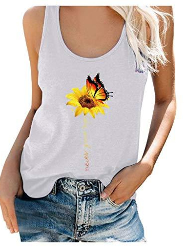  tank tops for women,women plus size summer sunflower print round neck sleeveless t-shirt top tank