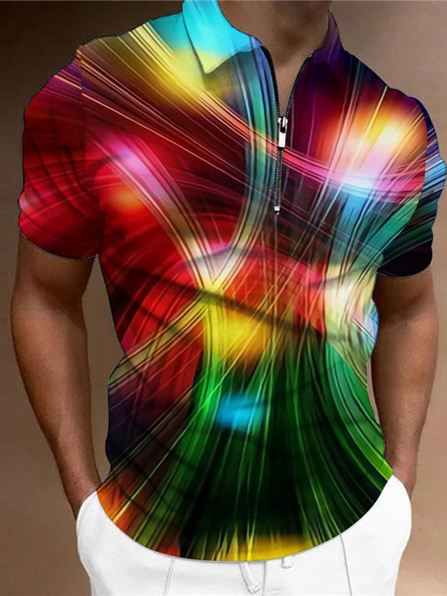  Homens Camiseta Polo Camisa de golfe Linear Aberto para a Lateral Preto Impressão 3D Casual Diário Manga Curta Zíper Imprimir Roupa Moda Designer Casual Respirável / Esportes