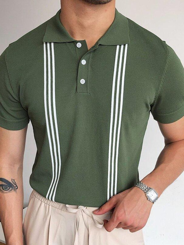  Herr POLO Shirt Stickad Polo Golftröja Randig Nedvikt Grön Tryck Ledigt Dagligen Kortärmad Button-Down Kläder Vintage Mode Ledigt Bekväm / Sommar / Vår / Sommar