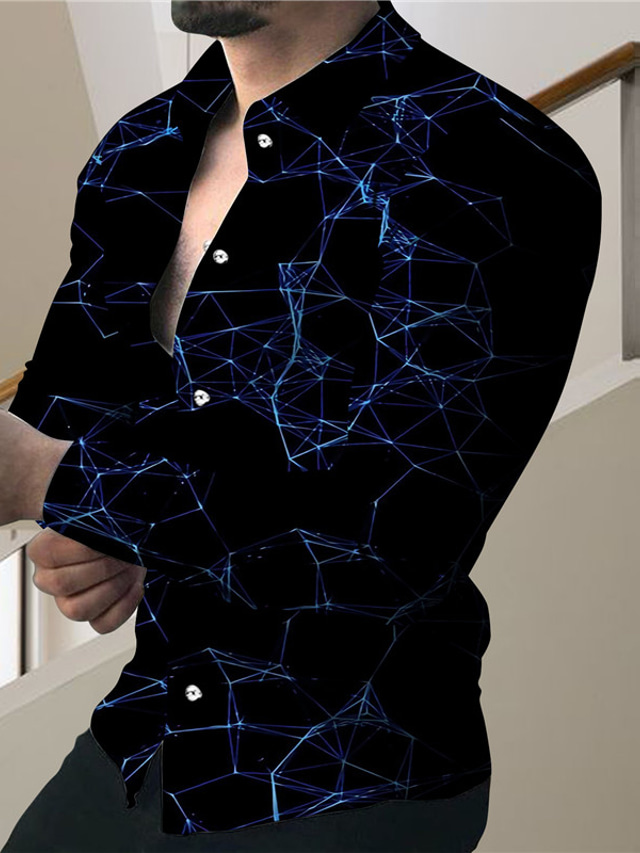  Homens Camisa Social Estampado Gráfico Geometria Aberto para a Lateral Rua Casual Botão para baixo Imprimir Manga Longa Blusas Designer Casual Moda Respirável Azul / Verão