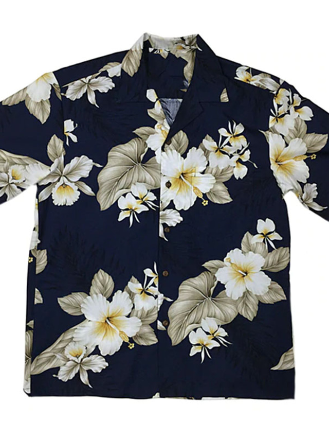  Herre Hawaii skjorte Skjorte Blomstret Aftæpning Gade Afslappet Knap ned Kortærmet Toppe Designer Afslappet Mode Bekvem Sort