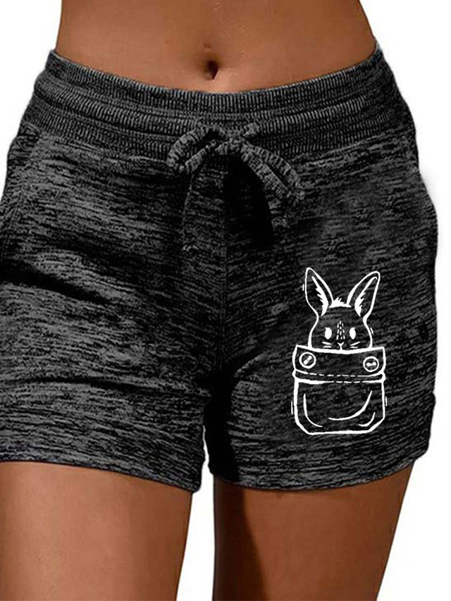  Women's Shorts Drawstring Print Casual / Sporty Athleisure Casual Weekend Micro-elastic Cotton Blend Comfort Rabbit Mid Waist Hot Stamping Black Grey S M L