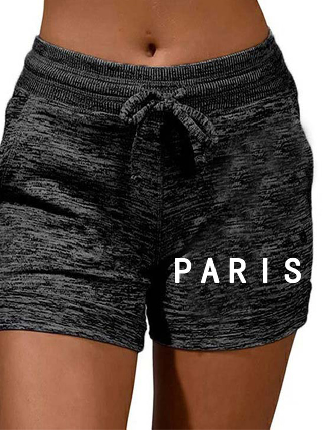  Women's Shorts Drawstring Print Casual / Sporty Athleisure Casual Weekend Micro-elastic Cotton Blend Comfort Letter Mid Waist Hot Stamping Black Grey S M L