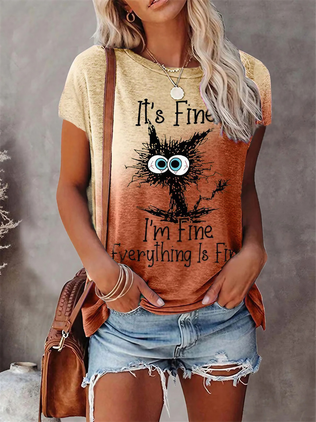  Women's T shirt Tee Designer 3D Print Animal Short Sleeve Round Neck Casual Daily Patchwork Print Clothing Clothes Designer Basic Gray Purple Brown