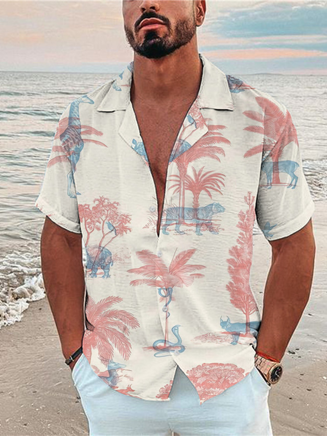  Men's Shirt Print Coconut Tree Turndown Street Casual Button-Down Print Short Sleeve Tops Casual Fashion Designer Breathable Beige