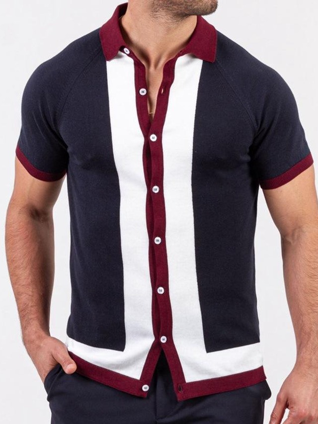  Amazon внешняя торговля плюс размер мужской одежды однобортный шить контрастного цвета вязаный свитер мужская повседневная рубашка поло sy0008