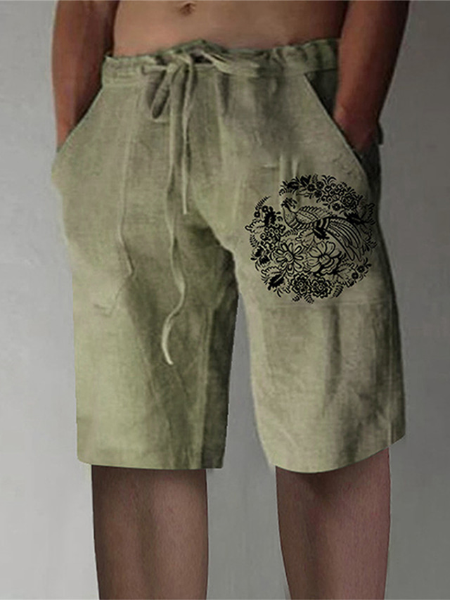  Men's Straight Shorts Elastic Waist Print Designer Stylish Casual Sports Outdoor Daily Beach Cotton Blend Comfort Breathable Graphic Prints Bird Flower / Floral Mid Waist Hot Stamping Green M L XL