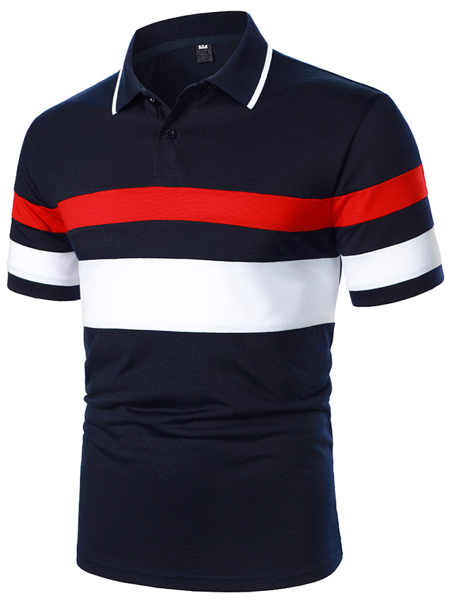  Homens Camiseta Polo Saia Camisa Social Camisa de golfe Camisa casual Férias Curva Geometria Colarinho Com Botões Azul Marinha Estampado Ao ar livre Casual Manga Curta Bloco de cor Botão para baixo