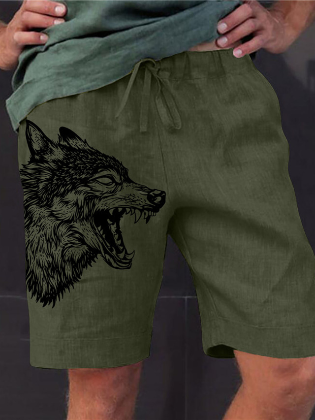  Men's Straight Shorts Elastic Waist Print Designer Stylish Casual / Sporty Sports Outdoor Daily Cotton Blend Comfort Breathable Graphic Prints Wolf Mid Waist Hot Stamping Army Green S M L