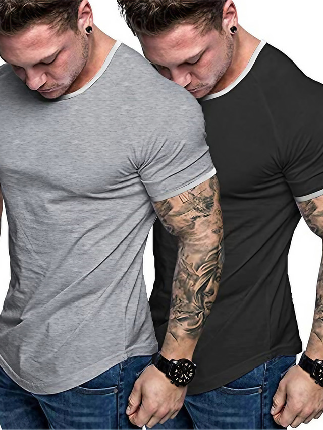  Men 2 Pack Muscle Shirt Bodybuilding Gym Workout Shirt Short Sleeve Tee