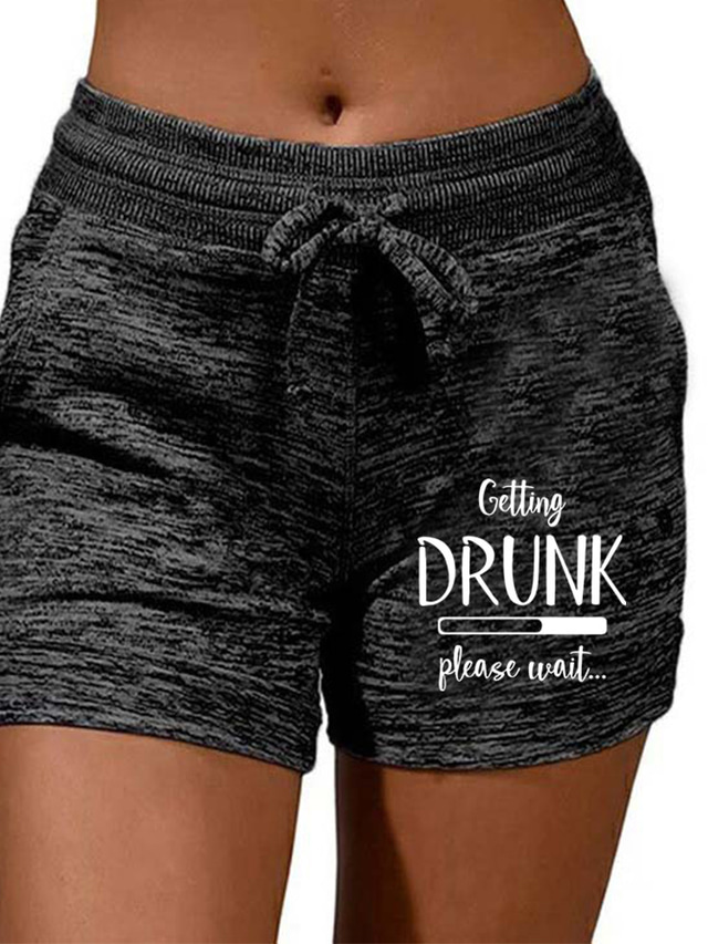  Women's Shorts Drawstring Print Casual / Sporty Athleisure Casual Weekend Micro-elastic Cotton Blend Comfort Letter Mid Waist Hot Stamping Black Grey S M L