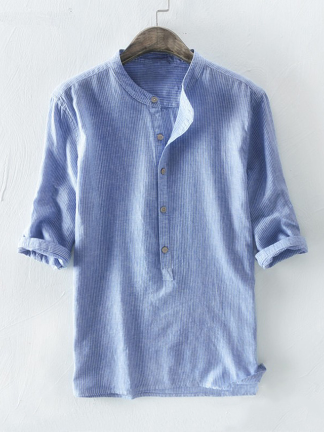  pánská košile jednobarevný límeček stojící límeček denní ležérní dovolená topy s krátkým rukávem bavlna základní streetwear pohodlné bílá šedá tmavě modrá letní košile dovolená dovolená