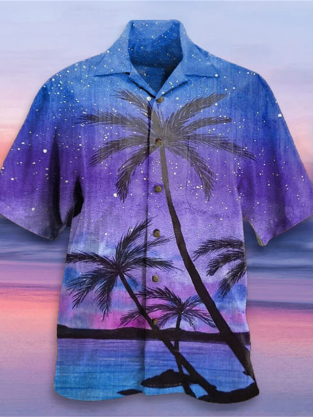  Bărbați Cămașă Cămașă hawaiană Imprimeu Galaxie Grafic Răsfrânt Stradă Casual Buton în jos Manșon scurt Topuri Designer Casual Hawaiană Comfortabil Albastru piscină