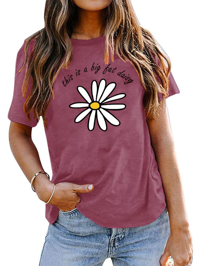  Femme T-shirt Basique Imprimer Fleur basique Col Rond Tee-shirt Standard Eté vert pois Vert Blanche Bleu Rose Claire