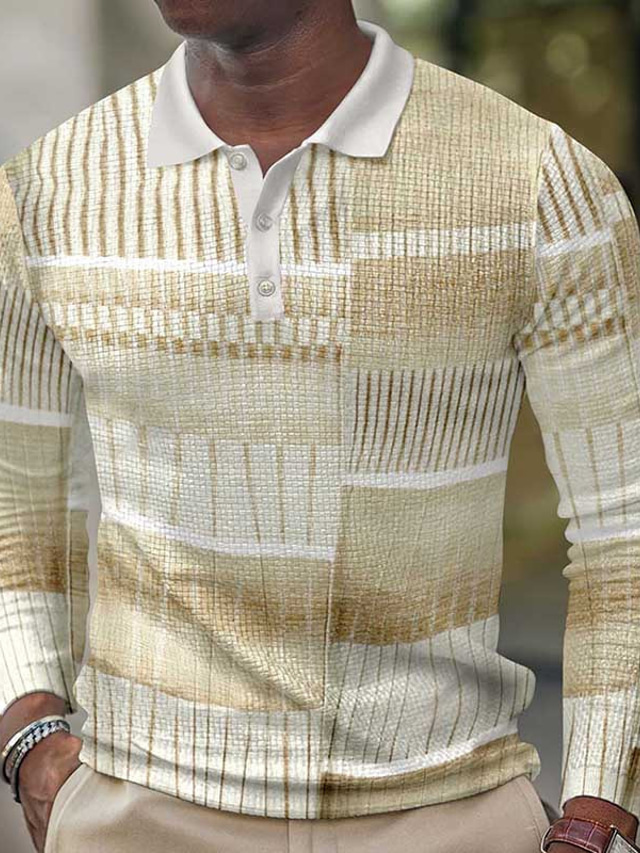  Men's Collar Polo Shirt Golf Shirt Fashion Casual Breathable Long Sleeve White Black Khaki Navy Blue Graphic Lattice Turndown Outdoor Street Button-Down Clothing Clothes Fashion Casual Breathable