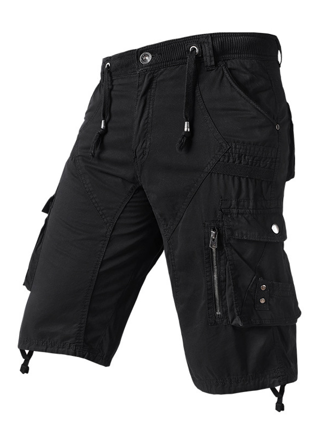  ανδρικό παντελόνι κάπρι 3/4 cargo σορτς με πολλές τσέπες κλασικό στυλ casual παντελόνι μέχρι τη γάμπα ελαστική μέση καθημερινά βαμβακερά μονόχρωμα άνετα αναπνέει στη μέση στρατιωτικό μαύρο γκρι
