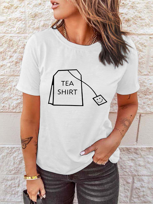  Femme T shirt Tee Design Estampage à chaud Graphic Texte Manches Courtes Col Rond Décontractée Fin de semaine Imprimer Vêtements Design basique Vert Blanche Noir