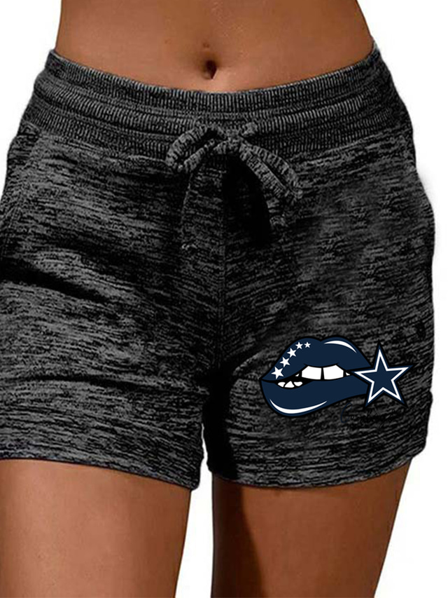  Women's Shorts Drawstring Print Casual / Sporty Athleisure Casual Weekend Micro-elastic Cotton Blend Comfort Character Mid Waist Hot Stamping Black Grey S M L