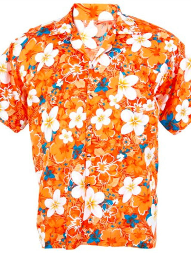  Men's Shirt Summer Hawaiian Shirt Floral Turndown Black-White Red Orange Street Casual Short Sleeve Button-Down Clothing Apparel Fashion Casual Comfortable Beach
